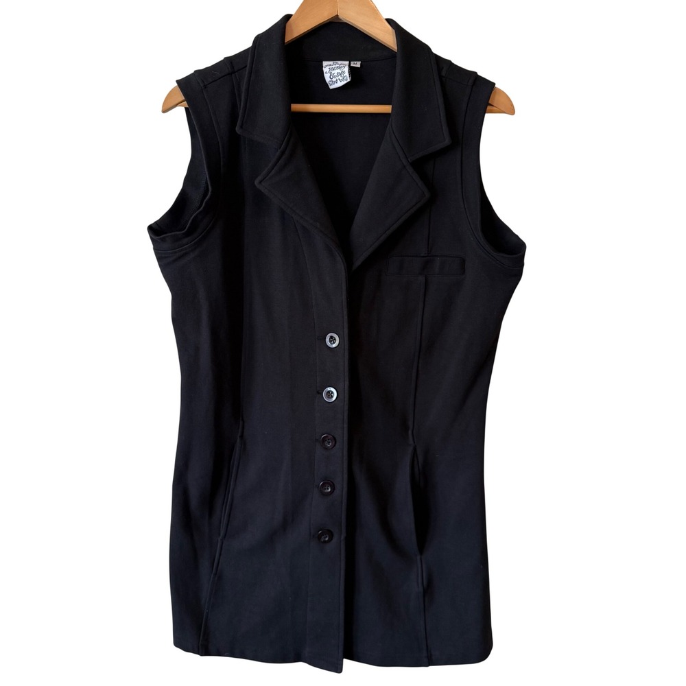 Parsley & Sage Vest Size M Black Button Front Notched Lapel Pockets Longline